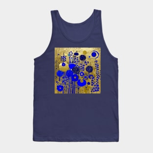 Blue and Gold Abstract Flowers Tank Top